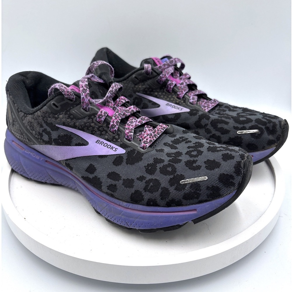 Brooks Ghost 14 Size 7.5 Black Purple Leopard Print Running Shoes 1203561B098
